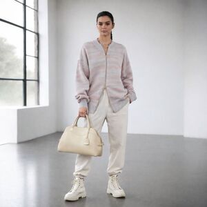 Varley Mayberry Full Zip Cardigan Sweater Small | Oversized Blush Zebra ; New